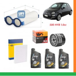52112342k KIT TAGLIANDO FILTRI PIU 3 OLIO 0W20 FIAT 500 MILD HYBRID 1.0 KW 51 CV 69 2020- 27.TUB.01 UFI